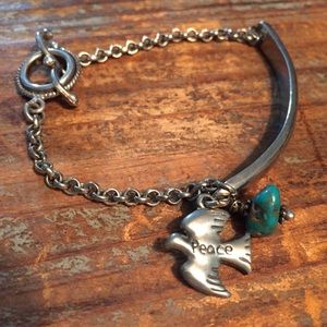 Silver and turquoise peace dove bracelet